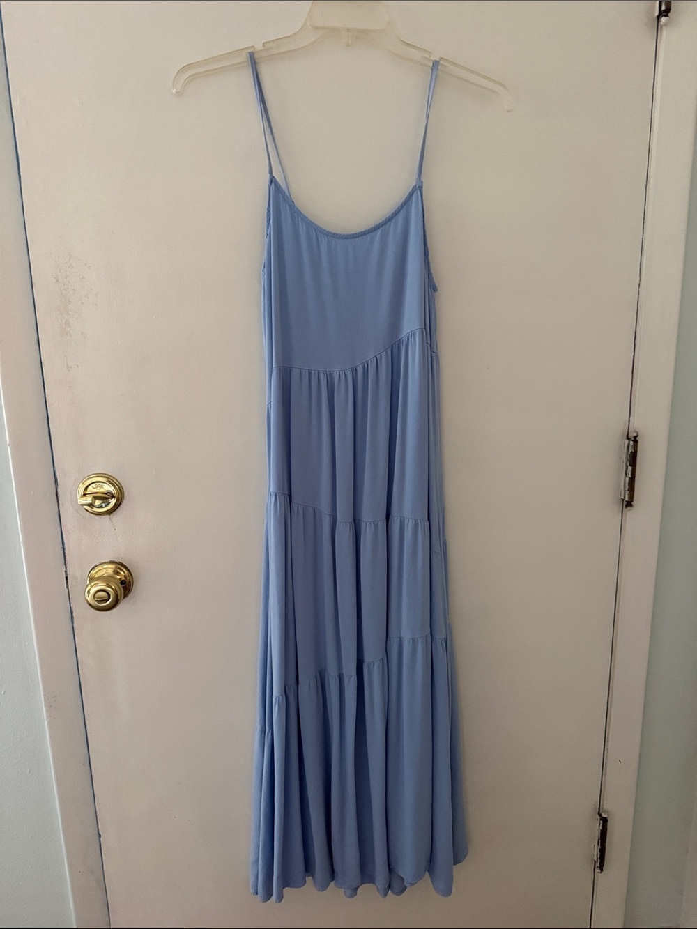 Sky Blue Spaghetti-Strap Tiered Maxi Dress